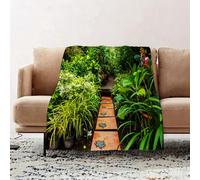 JYLYZZIN Fleece Blanket | Soft Cozy Flannel Throw Blanket | Perfect for Home, Bedroom, Sleepovers & Camping,Lush Garden with Tropical Plants and Wooden Path Tranquility Harmony Theme,100x130cm