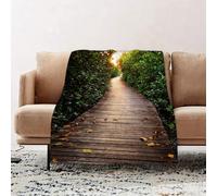 JYLYZZIN Fleece Blanket | Soft Cozy Flannel Throw Blanket | Perfect for Home, Bedroom, Sleepovers & Camping,Boardwalk in Mangrove Forest Sunlight Tunnel Sunset Autumn Golden Leaves,130x150cm