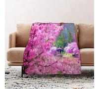 JYLYZZIN Fleece Blanket | Soft Cozy Flannel Throw Blanket | Perfect for Home, Bedroom, Sleepovers & Camping,Landscape with Sakura Flower Distant Mountain Japanese Pavilion,100x130cm