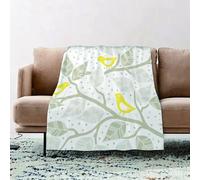 JYLYZZIN Fleece Blanket | Soft Cozy Flannel Throw Blanket | Perfect for Home, Bedroom, Sleepovers & Camping,Grey and Yellow,Abstract Tree Branches with Leaves Birds and D,100x130cm