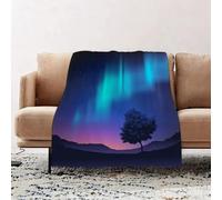 JYLYZZIN Fleece Blanket | Soft Cozy Flannel Throw Blanket | Perfect for Home, Bedroom, Sleepovers & Camping,Fantasy aurora borealis print with a tree in the arctic magical rare sky view,100x130cm