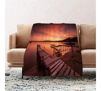 JYLYZZIN Fleece Blanket | Soft Cozy Flannel Throw Blanket | Perfect for Home, Bedroom, Sleepovers & Camping,Landscape decor, old rustic pier on the beach and romantic calm sky Pure,130x150cm