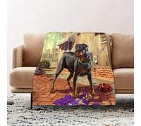 JYLYZZIN Fleece Blanket | Soft Cozy Flannel Throw Blanket | Perfect for Home, Bedroom, Sleepovers & Camping,Drawing dog rottweiler portrait on old vintage color grunge paper background. Ha,130x150cm
