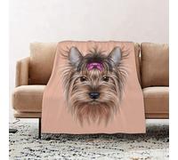 JYLYZZIN Fleece Blanket | Soft Cozy Flannel Throw Blanket | Perfect for Home, Bedroom, Sleepovers & Camping,Illustrative Portrait of a Domestic Dog. Cute head of Yorkshire Terrier on pink,130x150cm