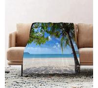 JYLYZZIN Fleece Blanket | Soft Cozy Flannel Throw Blanket | Perfect for Home, Bedroom, Sleepovers & Camping,Empty sand beach with blue sea coconut tree and blue sky background. Summer Vaca,100x130cm