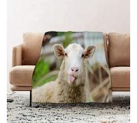 JYLYZZIN Fleece Blanket | Soft Cozy Flannel Throw Blanket | Perfect for Home, Bedroom, Sleepovers & Camping,Funny sheep. Portrait of sheep showing tongue.,130x150cm
