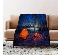 JYLYZZIN Fleece Blanket | Soft Cozy Flannel Throw Blanket | Perfect for Home, Bedroom, Sleepovers & Camping,Illuminated tent in the winter camp by the lake at night with stars,100x130cm
