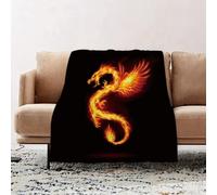 JYLYZZIN Fleece Blanket | Soft Cozy Flannel Throw Blanket | Perfect for Home, Bedroom, Sleepovers & Camping,Illustration of Fire Dragon with Wings Symbol of Wisdom and Power on Black Backg,100x130cm