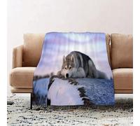 JYLYZZIN Fleece Blanket | Soft Cozy Flannel Throw Blanket | Perfect for Home, Bedroom, Sleepovers & Camping,Dog breed Siberian Husky sad at sunset,100x130cm
