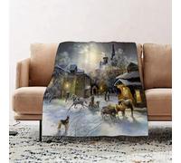 JYLYZZIN Fleece Blanket | Soft Cozy Flannel Throw Blanket | Perfect for Home, Bedroom, Sleepovers & Camping,Countryside set, winter landscape of a western city at night in the new m, round,130x150cm