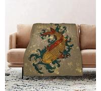 JYLYZZIN Fleece Blanket | Soft Cozy Flannel Throw Blanket | Perfect for Home, Bedroom, Sleepovers & Camping,eps 10 vector japanese koi carp fish on grungy background,100x130cm