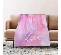 JYLYZZIN Fleece Blanket | Soft Cozy Flannel Throw Blanket | Perfect for Home, Bedroom, Sleepovers & Camping,Live Laugh Love Decor,Dreamy Watercolour Brush Strokes with Positive Quote Decor,100x130cm