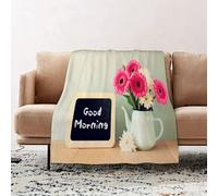 JYLYZZIN Fleece Blanket | Soft Cozy Flannel Throw Blanket | Perfect for Home, Bedroom, Sleepovers & Camping,Quote, blackboard with the phrase Good Morning written about it next to vase wit,100x130cm