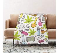 JYLYZZIN Fleece Blanket | Soft Cozy Flannel Throw Blanket | Perfect for Home, Bedroom, Sleepovers & Camping,Green Weed Marijuana Kawaii Cartoon White Pattern Cannabis Smoke,130x150cm