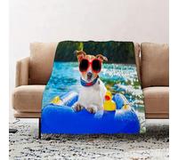 JYLYZZIN Fleece Blanket | Soft Cozy Flannel Throw Blanket | Perfect for Home, Bedroom, Sleepovers & Camping,Funny Jack Russell dog with sunglasses sitting on the lake beach puppy at the be,100x130cm