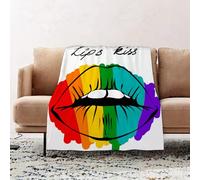 JYLYZZIN Fleece Blanket | Soft Cozy Flannel Throw Blanket | Perfect for Home, Bedroom, Sleepovers & Camping,Glamour Awesome Rainbow Circle Colored Lips Paint Mouth Community Design Pride,100x130cm