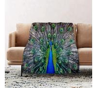 JYLYZZIN Fleece Blanket | Soft Cozy Flannel Throw Blanket | Perfect for Home, Bedroom, Sleepovers & Camping,Magnificent Peacock Portrait with Vibrant Colorful Feathers Photo Pattern,Blue,100x130cm
