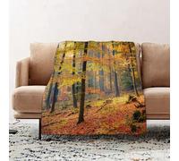 JYLYZZIN Fleece Blanket | Soft Cozy Flannel Throw Blanket | Perfect for Home, Bedroom, Sleepovers & Camping,Colorful Forest Autumn Sunbeams Golden Leaves Seasonal Trees,100x130cm