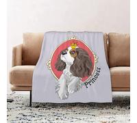 JYLYZZIN Fleece Blanket | Soft Cozy Flannel Throw Blanket | Perfect for Home, Bedroom, Sleepovers & Camping,Cavalier King Charles Spaniel Puppy with a princess crown in a pink e. Vector il,100x130cm