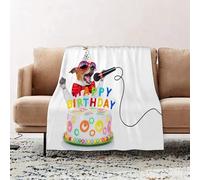 JYLYZZIN Fleece Blanket | Soft Cozy Flannel Throw Blanket | Perfect for Home, Bedroom, Sleepovers & Camping,jack russell dog as a surprise singing birthday song like karaoke with microphon,100x130cm