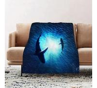 JYLYZZIN Fleece Blanket | Soft Cozy Flannel Throw Blanket | Perfect for Home, Bedroom, Sleepovers & Camping,Illustration of two sharks forming a circle underwater,100x130cm