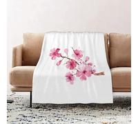 JYLYZZIN Fleece Blanket | Soft Cozy Flannel Throw Blanket | Perfect for Home, Bedroom, Sleepovers & Camping,Cherry Blossom Watercolor Painting Tree Sakura Japanese pink floral branch,100x130cm