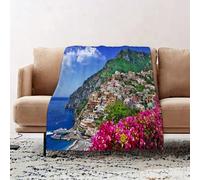 JYLYZZIN Fleece Blanket | Soft Cozy Flannel Throw Blanket | Perfect for Home, Bedroom, Sleepovers & Camping,Italy, Panoramic View of Positano Amalfi Naples Flowering Flowers Village Costs,130x150cm
