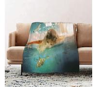 JYLYZZIN Fleece Blanket | Soft Cozy Flannel Throw Blanket | Perfect for Home, Bedroom, Sleepovers & Camping,cat sailing on a waltz with sails in the blue sea and playing catch a fish from,130x150cm