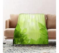 JYLYZZIN Fleece Blanket | Soft Cozy Flannel Throw Blanket | Perfect for Home, Bedroom, Sleepovers & Camping,Green, Soft Green Bokeh Background with Beech Leaves Ecology Growth Garden,100x130cm