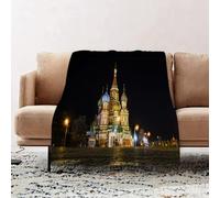JYLYZZIN Fleece Blanket | Soft Cozy Flannel Throw Blanket | Perfect for Home, Bedroom, Sleepovers & Camping,Fantasy colorful castle night scene. St. Basil's Cathedral Moscow Russia with la,100x130cm