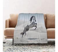 JYLYZZIN Fleece Blanket | Soft Cozy Flannel Throw Blanket | Perfect for Home, Bedroom, Sleepovers & Camping,Horses, silver ponies galloping over movement Majestic Wild Animal Power and Gr,100x130cm
