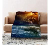 JYLYZZIN Fleece Blanket | Soft Cozy Flannel Throw Blanket | Perfect for Home, Bedroom, Sleepovers & Camping,Lake Set, orages, Rayons, océan, Vagues, Forces Sauvages, feu, brûlé, dans, Les,100x130cm