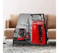 JYLYZZIN Fleece Blanket | Soft Cozy Flannel Throw Blanket | Perfect for Home, Bedroom, Sleepovers & Camping,London symbols with BIG BEN DOUBLE DECKER BUS and red PHONE BOOTHS in England UK,100x130cm
