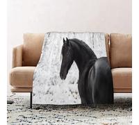 JYLYZZIN Fleece Blanket | Soft Cozy Flannel Throw Blanket | Perfect for Home, Bedroom, Sleepovers & Camping,Equestrian,Black Friesian Sport Horse Portrait on Snowy Winter Background Novelt,130x150cm