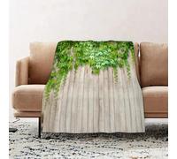 JYLYZZIN Fleece Blanket | Soft Cozy Flannel Throw Blanket | Perfect for Home, Bedroom, Sleepovers & Camping,Green Wooden Plank Plant Leaves on Beige Wooden Plank,100x130cm