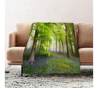 JYLYZZIN Fleece Blanket | Soft Cozy Flannel Throw Blanket | Perfect for Home, Bedroom, Sleepovers & Camping,carpet of bluebells in the misty woods UK,130x150cm