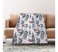 JYLYZZIN Fleece Blanket | Soft Cozy Flannel Throw Blanket | Perfect for Home, Bedroom, Sleepovers & Camping,London seamless pattern with sketch telephone booth Big Ben crown vector illustr,100x130cm