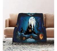 JYLYZZIN Fleece Blanket | Soft Cozy Flannel Throw Blanket | Perfect for Home, Bedroom, Sleepovers & Camping,Halloween night background with pumpkin haunted house and full moon. Wallpaper o,130x150cm