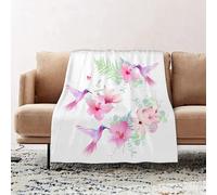 JYLYZZIN Fleece Blanket | Soft Cozy Flannel Throw Blanket | Perfect for Home, Bedroom, Sleepovers & Camping,Hummingbirds, Tropical Flowers with Flying Hummingbirds Wild Nature Blooms, Pale,100x130cm
