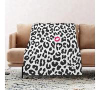 JYLYZZIN Fleece Blanket | Soft Cozy Flannel Throw Blanket | Perfect for Home, Bedroom, Sleepovers & Camping,Safari, Leopard Cheetah Animal Print with Kiss Mold Lipstick Mark Dotted Trend G,100x130cm
