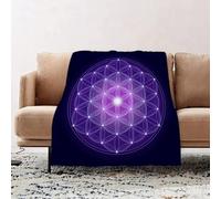 JYLYZZIN Fleece Blanket | Soft Cozy Flannel Throw Blanket | Perfect for Home, Bedroom, Sleepovers & Camping,Cosmic Flower of Life with stars on dark blue background a spiritual symbol and,100x130cm