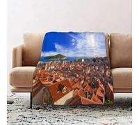 JYLYZZIN Fleece Blanket | Soft Cozy Flannel Throw Blanket | Perfect for Home, Bedroom, Sleepovers & Camping,European Cityscape Sunset of Dubrovnik City with the Island Mediterranean Cultur,100x130cm