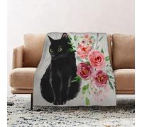 JYLYZZIN Fleece Blanket | Soft Cozy Flannel Throw Blanket | Perfect for Home, Bedroom, Sleepovers & Camping,cartoon fluffy cat with roses. Siamese cat with open eyes and flowers. Coloring,100x130cm