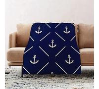 JYLYZZIN Fleece Blanket | Soft Cozy Flannel Throw Blanket | Perfect for Home, Bedroom, Sleepovers & Camping,Horizontal seamless pattern with anchors. White anchors isolated on blue backgro,130x150cm