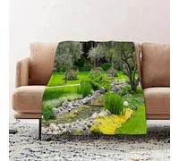 JYLYZZIN Fleece Blanket | Soft Cozy Flannel Throw Blanket | Perfect for Home, Bedroom, Sleepovers & Camping,Garden Japanese Park Style Recreational View with Pond Grass Stones and Trees,100x130cm