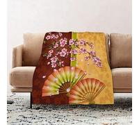 JYLYZZIN Fleece Blanket | Soft Cozy Flannel Throw Blanket | Perfect for Home, Bedroom, Sleepovers & Camping,Floral, Sakura blooms with Japanese hand-held fan figures, Asian design authe,100x130cm