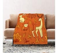 JYLYZZIN Fleece Blanket | Soft Cozy Flannel Throw Blanket | Perfect for Home, Bedroom, Sleepovers & Camping,Hand-drawn autumn forest vector seamless pattern with deer hare owl bird orange,100x130cm