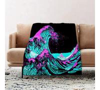 JYLYZZIN Fleece Blanket | Soft Cozy Flannel Throw Blanket | Perfect for Home, Bedroom, Sleepovers & Camping,Japanese ocean or sea water waves drawing. Vintage hand drawn style. Japanese st,100x130cm