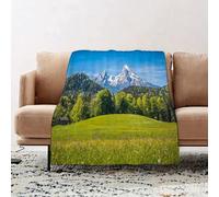 JYLYZZIN Fleece Blanket | Soft Cozy Flannel Throw Blanket | Perfect for Home, Bedroom, Sleepovers & Camping,Idyllic landscape in the Alps with fresh green ows blooming flowers typical farm,100x130cm