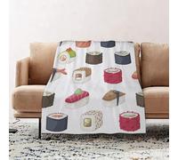 JYLYZZIN Fleece Blanket | Soft Cozy Flannel Throw Blanket | Perfect for Home, Bedroom, Sleepovers & Camping,Cartoon sushi and rolls set. Traditional japanese food icons isolated on white b,100x130cm